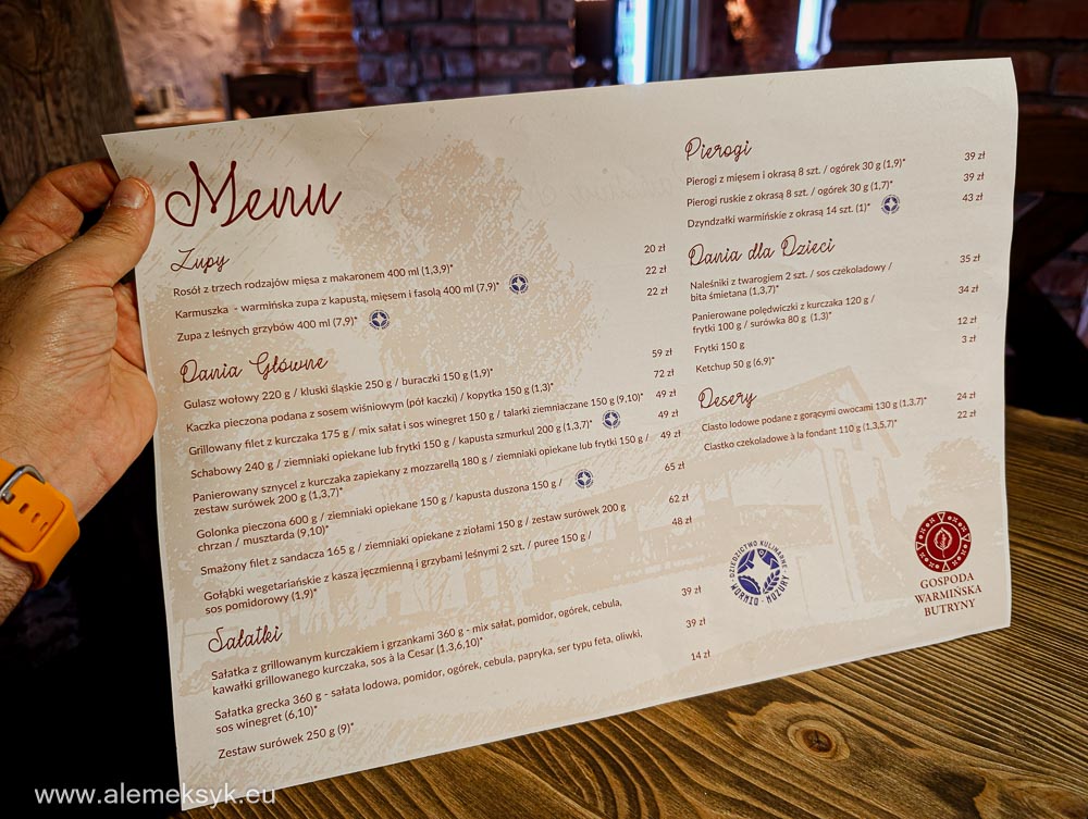 Gospoda Warmińska Butryny Menu